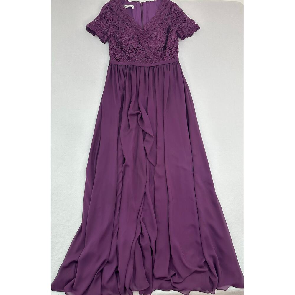 JJ’s House Purple Lace Chiffon Formal Gown Size 10 V-Neck Floor Length Dress - Picture 7 of 13
